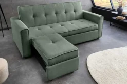 Riess-Ambiente 2-Sitzer Sofa|Retro Möbel > Ausziehbares Schlafsofa SMART 180cm grün Cord 2-Sitzer Couch mit Nosagfederung