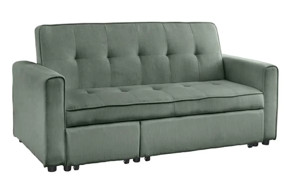 Riess-Ambiente 2-Sitzer Sofa|Retro Möbel > Ausziehbares Schlafsofa SMART 180cm grün Cord 2-Sitzer Couch mit Nosagfederung
