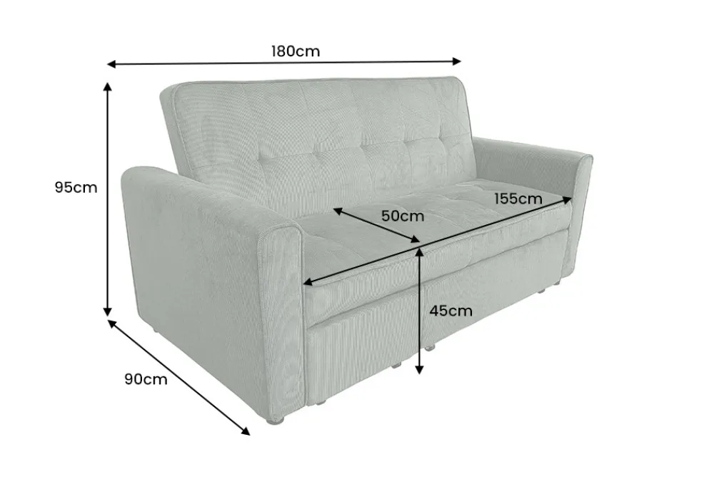 Riess-Ambiente 2-Sitzer Sofa|Retro Möbel > Ausziehbares Schlafsofa SMART 180cm grün Cord 2-Sitzer Couch mit Nosagfederung