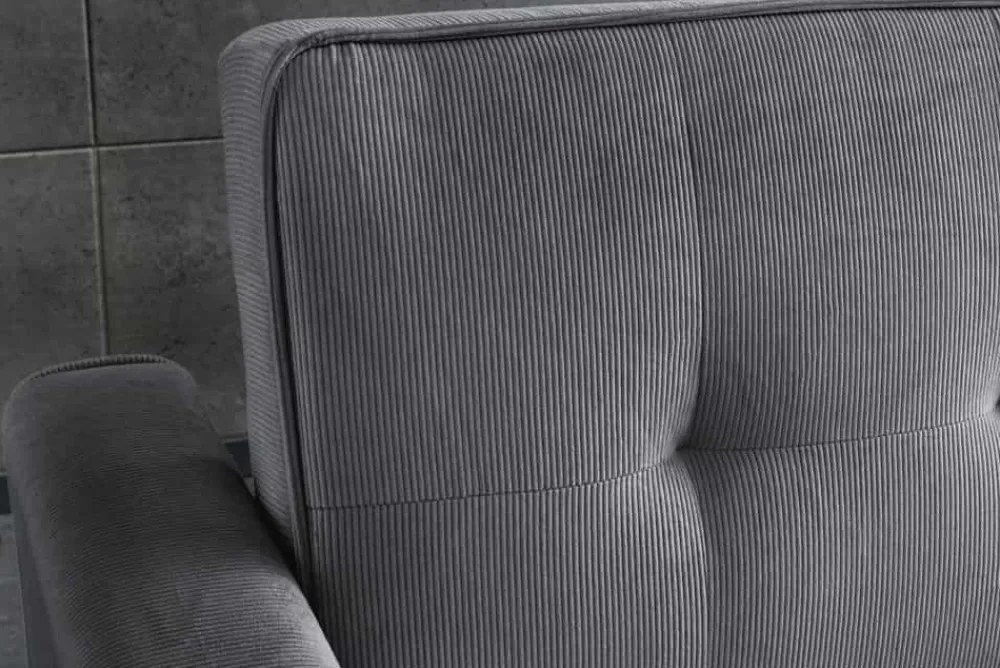 Riess-Ambiente 2-Sitzer Sofa|Retro Möbel > Ausziehbares Schlafsofa SMART 180cm grau Cord 2-Sitzer Couch mit Nosagfederung