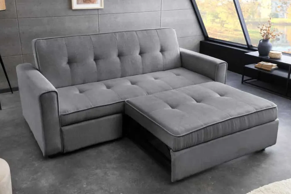 Riess-Ambiente 2-Sitzer Sofa|Retro Möbel > Ausziehbares Schlafsofa SMART 180cm grau Cord 2-Sitzer Couch mit Nosagfederung