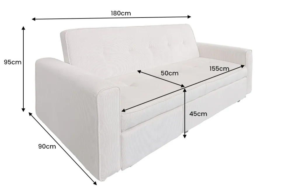 Riess-Ambiente 2-Sitzer Sofa|Retro Möbel > Ausziehbares Schlafsofa SMART 180cm beige Cord 2-Sitzer Couch mit Nosagfederung