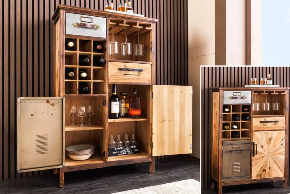 Riess-Ambiente Mehr...|Mehr... > Authentischer Barschrank ATELIER 120cm natur Pinienholz Metall-Vintage-Bar