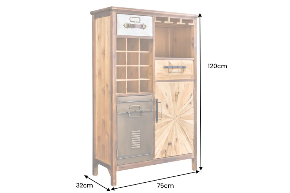 Riess-Ambiente Mehr...|Mehr... > Authentischer Barschrank ATELIER 120cm natur Pinienholz Metall-Vintage-Bar