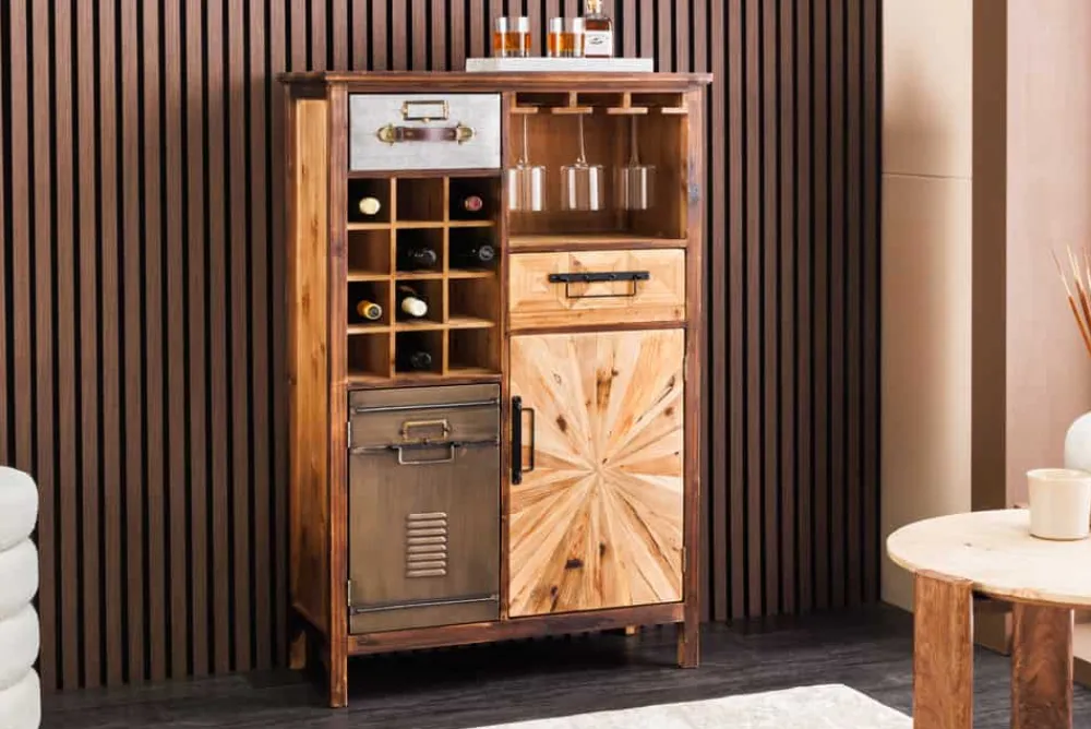 Riess-Ambiente Mehr...|Mehr... > Authentischer Barschrank ATELIER 120cm natur Pinienholz Metall-Vintage-Bar