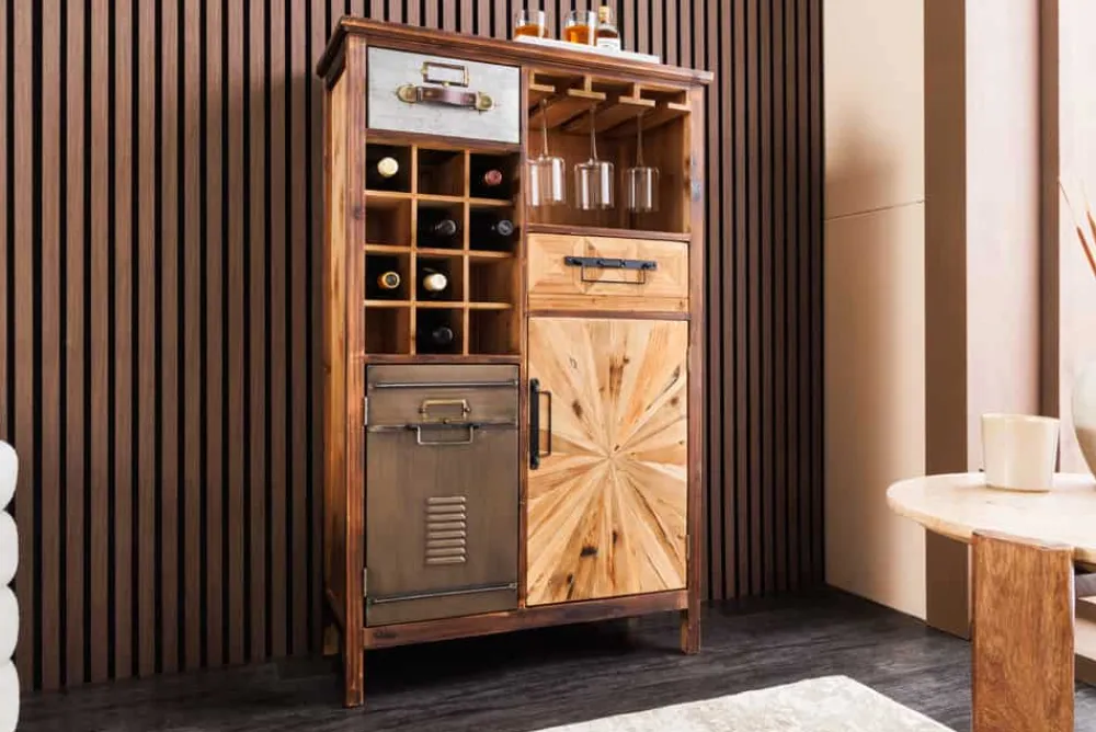 Riess-Ambiente Mehr...|Mehr... > Authentischer Barschrank ATELIER 120cm natur Pinienholz Metall-Vintage-Bar