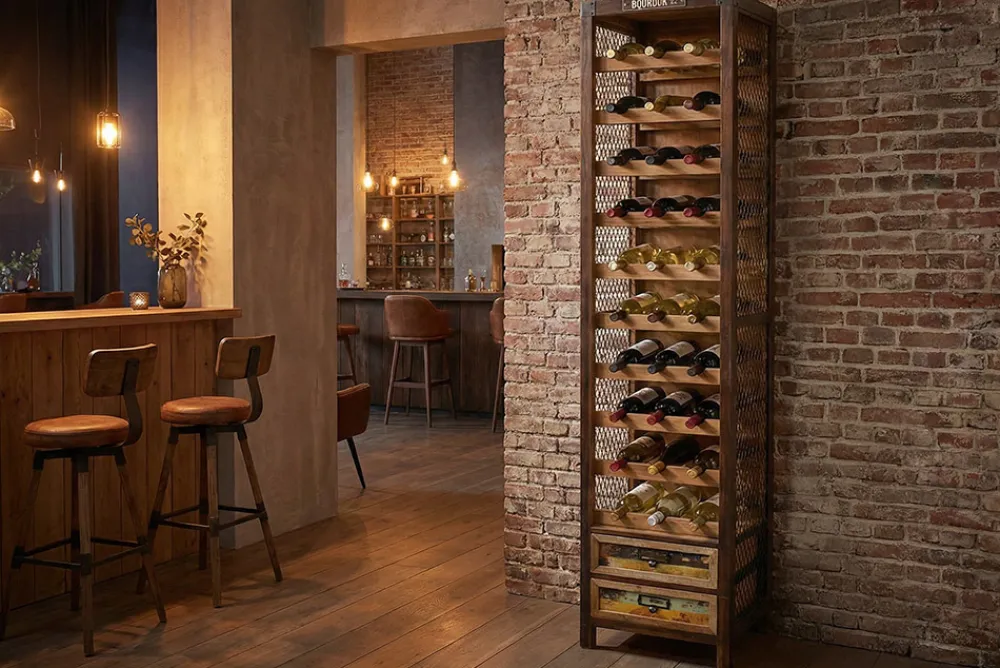 Riess-Ambiente Mehr...|Massivholzregale > Authentisches Weinregal BODEGA 190cm natur Pinienholz Flaschenregal Schubladen