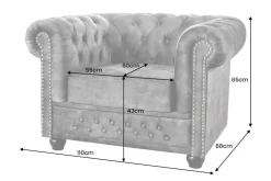 Riess-Ambiente Sessel|Samt Möbel > Barocker Sessel CHESTERFIELD grau Samt Federkern mit Knopfheftung