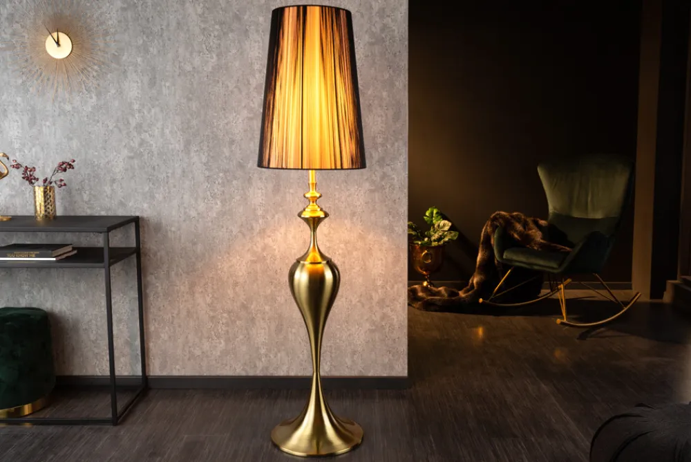 Riess-Ambiente Goldene Möbel|Stehleuchten > Barock Stehlampe LUCIE 160cm schwarz gold gebürstet Stehleuchte