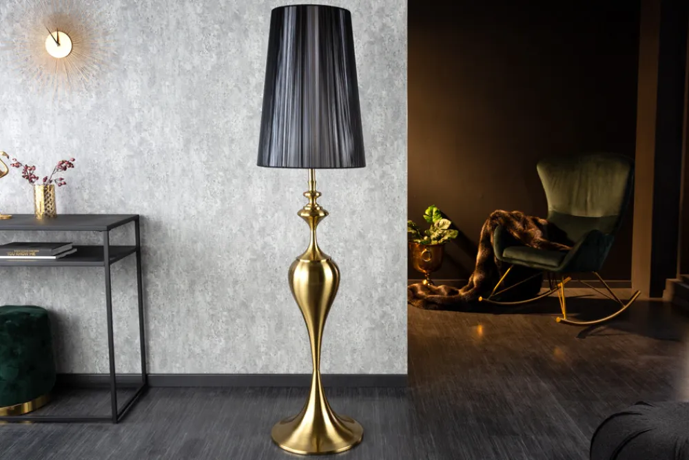 Riess-Ambiente Goldene Möbel|Stehleuchten > Barock Stehlampe LUCIE 160cm schwarz gold gebürstet Stehleuchte