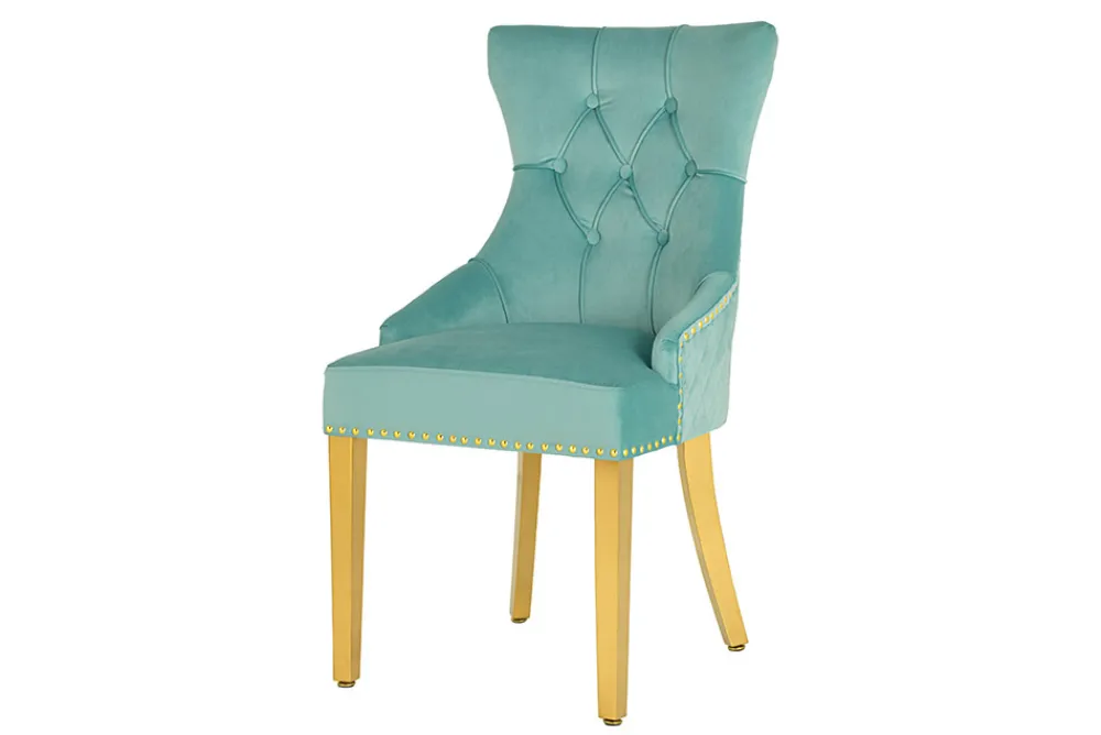 Riess-Ambiente Stühle|Samt Möbel > Barock Stuhl CASTLE DELUXE blau Samt gold Edelstahl mit Löwenkopf Chesterfield