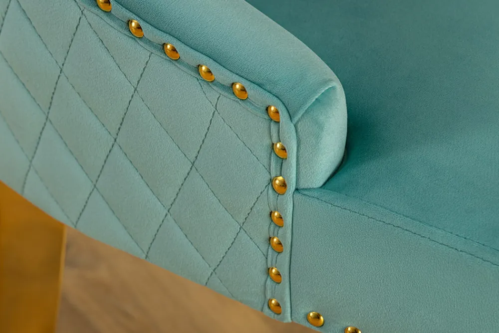 Riess-Ambiente Stühle|Samt Möbel > Barock Stuhl CASTLE DELUXE blau Samt gold Edelstahl mit Löwenkopf Chesterfield