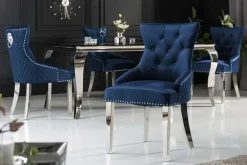 Riess-Ambiente Stühle|Samt Möbel > Barock Stuhl CASTLE DELUXE royalblau Samt Löwenkopf Chesterfield Design Esszimmerstuhl Nieten