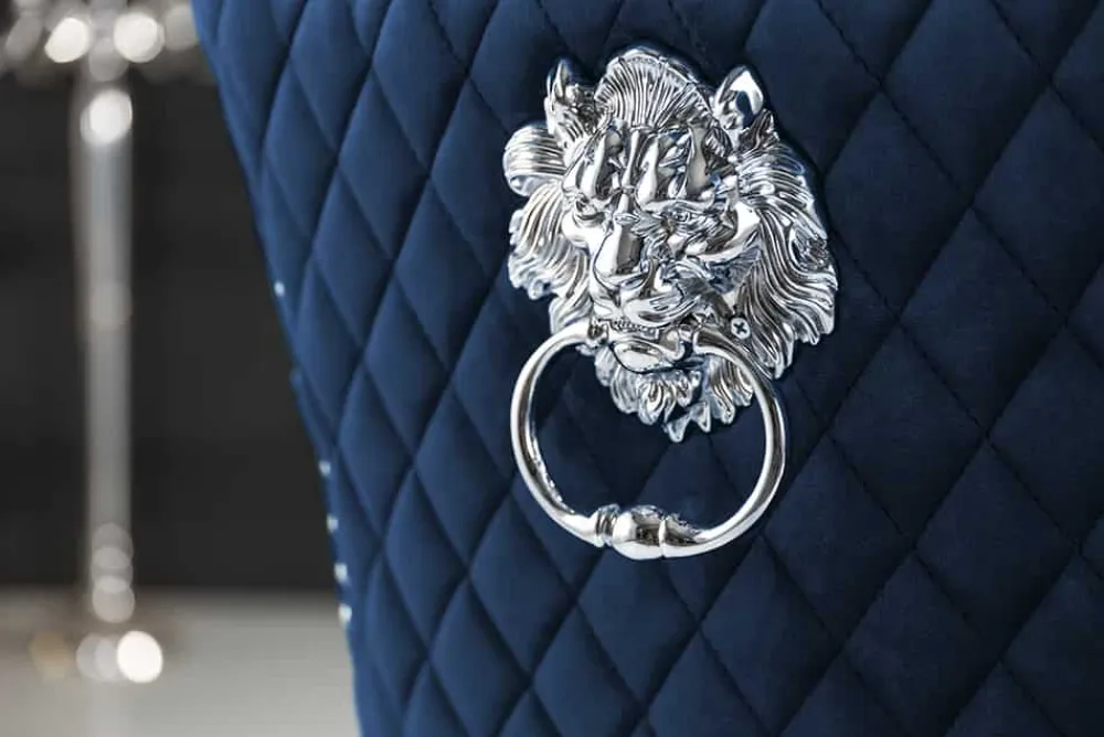 Riess-Ambiente Stühle|Samt Möbel > Barock Stuhl CASTLE DELUXE royalblau Samt Löwenkopf Chesterfield Design Esszimmerstuhl Nieten