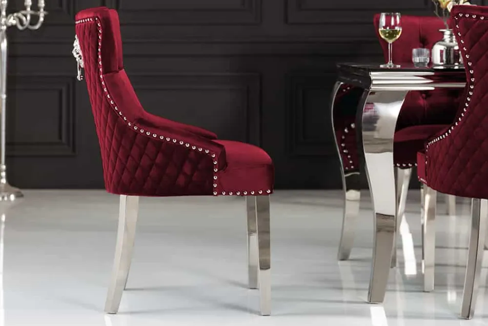 Riess-Ambiente Stühle|Samt Möbel > Barock Stuhl CASTLE DELUXE rot Samt Löwenkopf Chesterfield Design Esszimmerstuhl Nieten