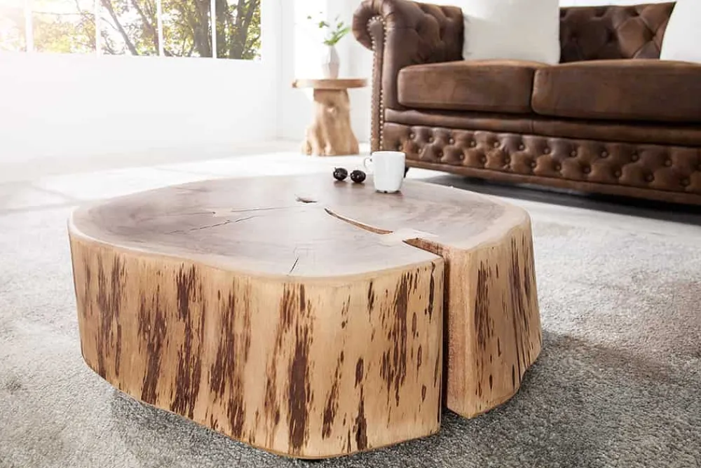 Riess-Ambiente Mehr...|Couchtische > Baumstamm Couchtisch GOA 60cm natur Akazie Massivholz rund mit Rollen Unikat