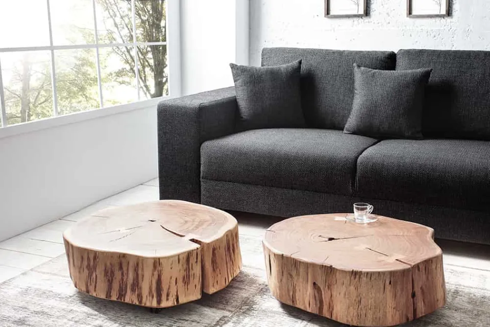 Riess-Ambiente Mehr...|Couchtische > Baumstamm Couchtisch GOA 60cm natur Akazie Massivholz rund mit Rollen Unikat