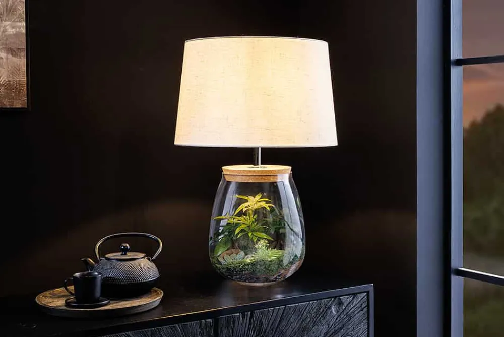 Riess-Ambiente Tischlampen > Befüllbare Tischlampe CLASSICO 60cm weiß transparent Glas mit Leinenschirm