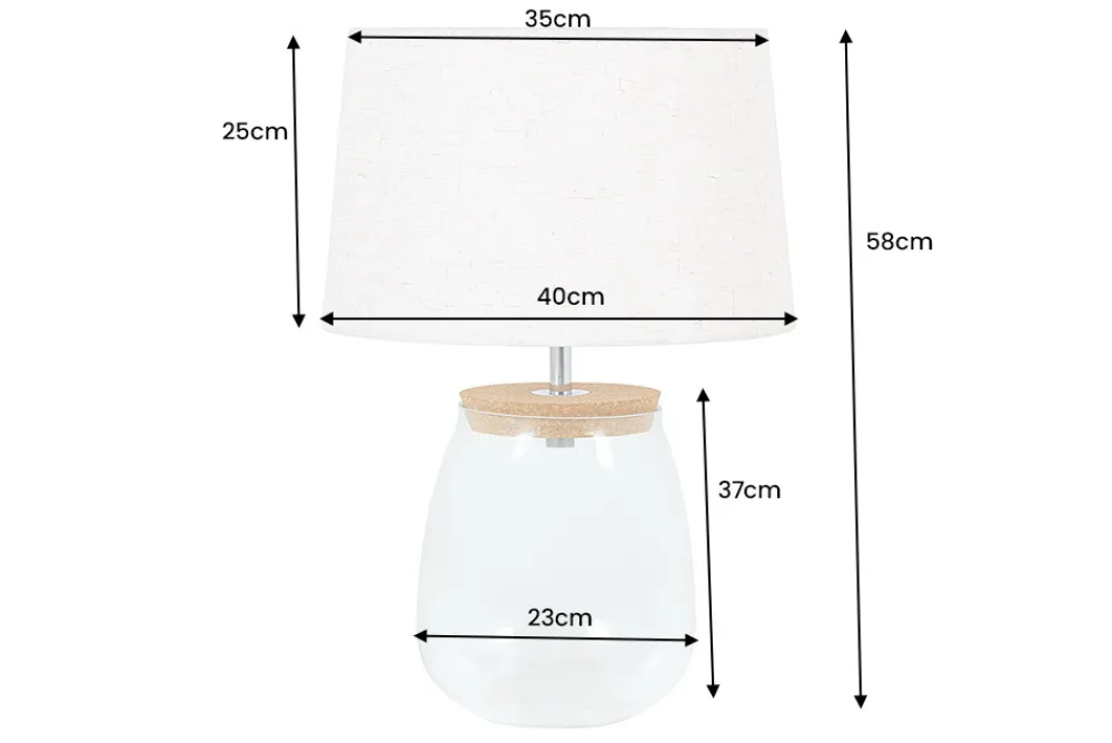 Riess-Ambiente Tischlampen > Befüllbare Tischlampe CLASSICO 60cm weiß transparent Glas mit Leinenschirm