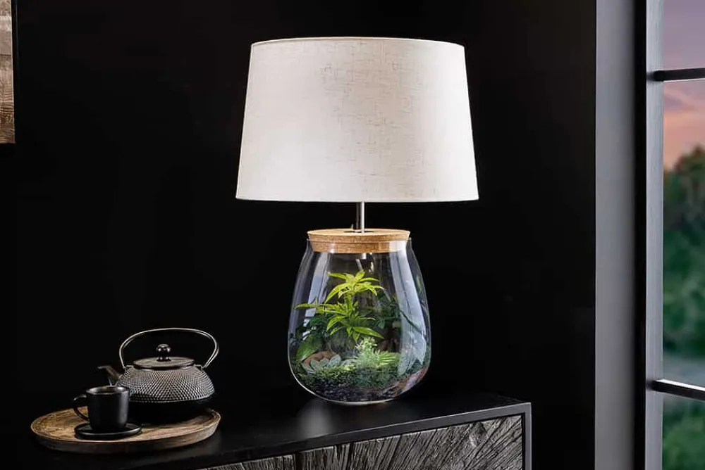 Riess-Ambiente Tischlampen > Befüllbare Tischlampe CLASSICO 60cm weiß transparent Glas mit Leinenschirm