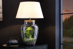 Riess-Ambiente Tischlampen > Befüllbare Tischlampe CLASSICO 75cm weiß transparent Glas mit Leinenschirm