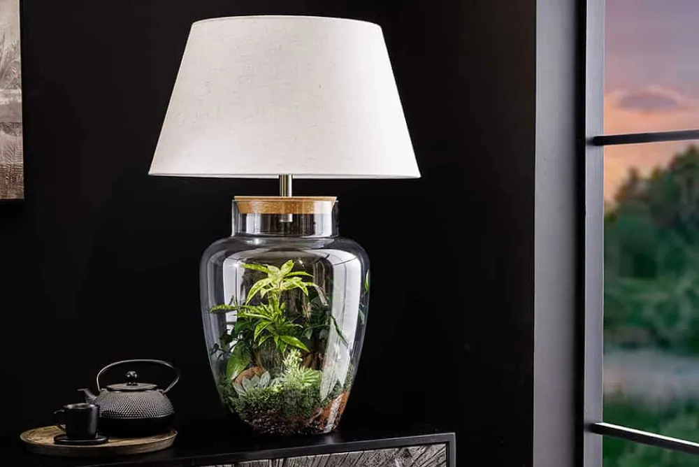 Riess-Ambiente Tischlampen > Befüllbare Tischlampe CLASSICO 75cm weiß transparent Glas mit Leinenschirm
