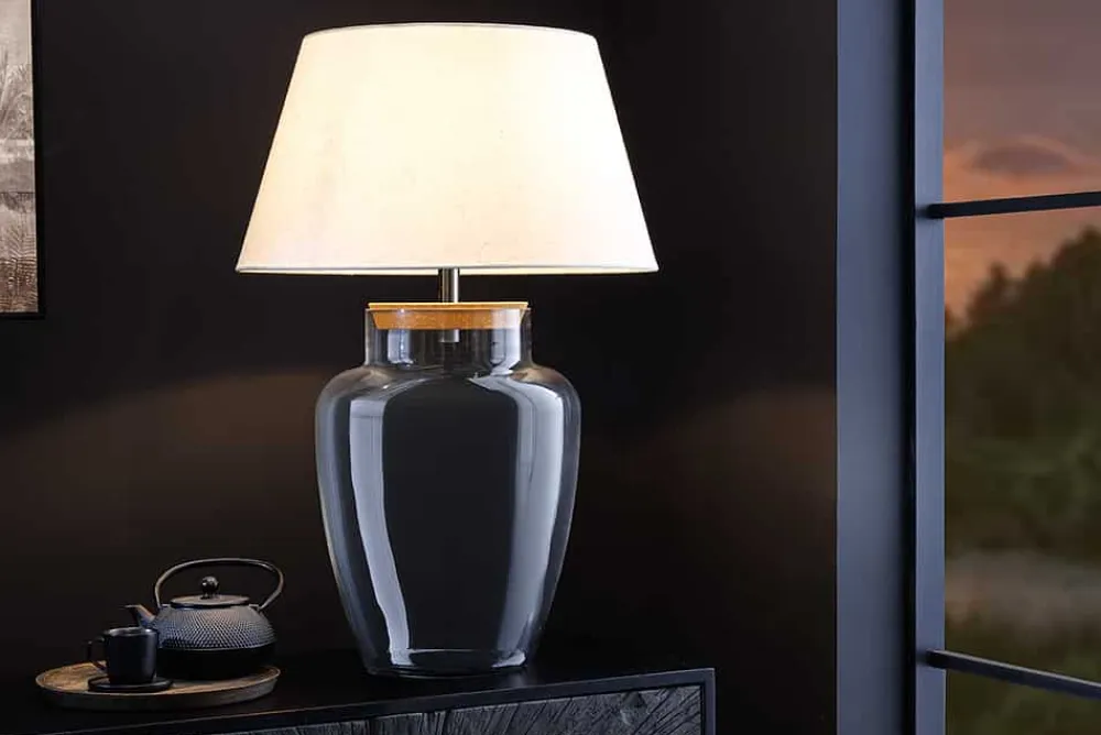 Riess-Ambiente Tischlampen > Befüllbare Tischlampe CLASSICO 75cm weiß transparent Glas mit Leinenschirm