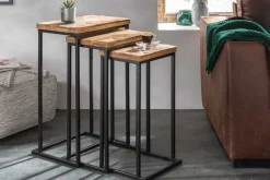 Riess-Ambiente Beistelltische|Mehr... > Beistelltisch 3er Set INDUSTRIAL 65cm Mangoholz handmade Mosaik schwarzes Metallgestell massiv