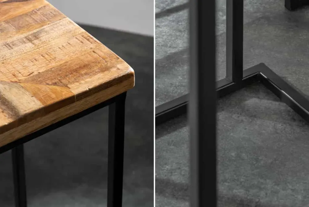 Riess-Ambiente Beistelltische|Mehr... > Beistelltisch 3er Set INDUSTRIAL 65cm Mangoholz handmade Mosaik schwarzes Metallgestell massiv