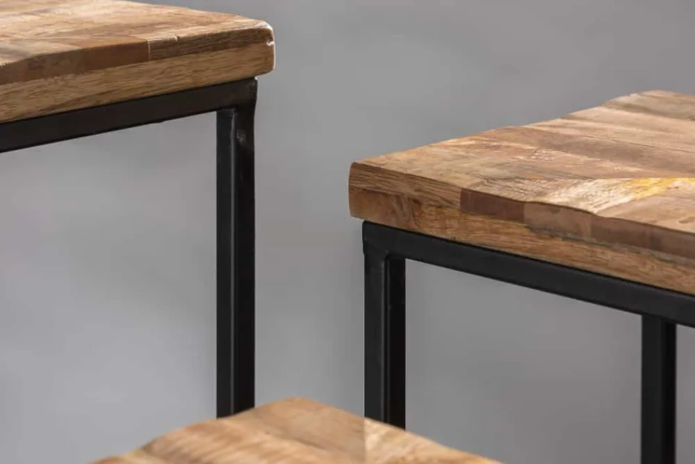 Riess-Ambiente Beistelltische|Mehr... > Beistelltisch 3er Set INDUSTRIAL 65cm Mangoholz handmade Mosaik schwarzes Metallgestell massiv
