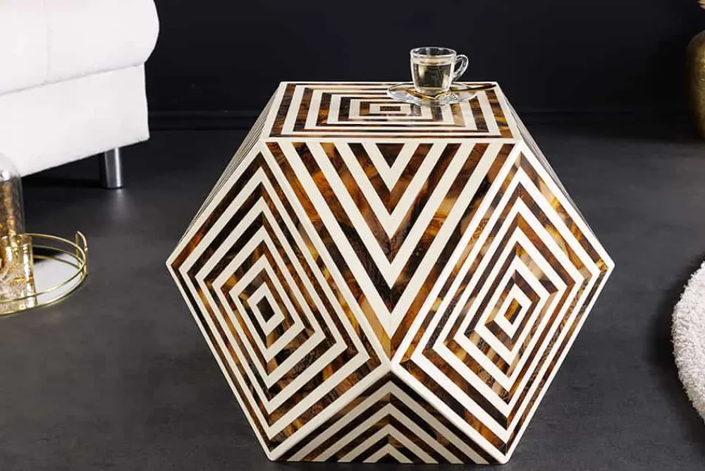Riess-Ambiente Beistelltische > Beistelltisch HARMONY NATURE 60cm braun weiß Mosaik Kunsthandwerk