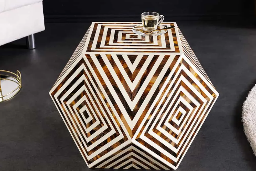 Riess-Ambiente Beistelltische > Beistelltisch HARMONY NATURE 60cm braun weiß Mosaik Kunsthandwerk