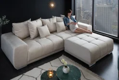 Riess-Ambiente Xxl Sofa|Samt Möbel > Big Sofa ELEGANCIA 285cm champagner beige Vogue Velours Samt inkl. Kissen Federkern