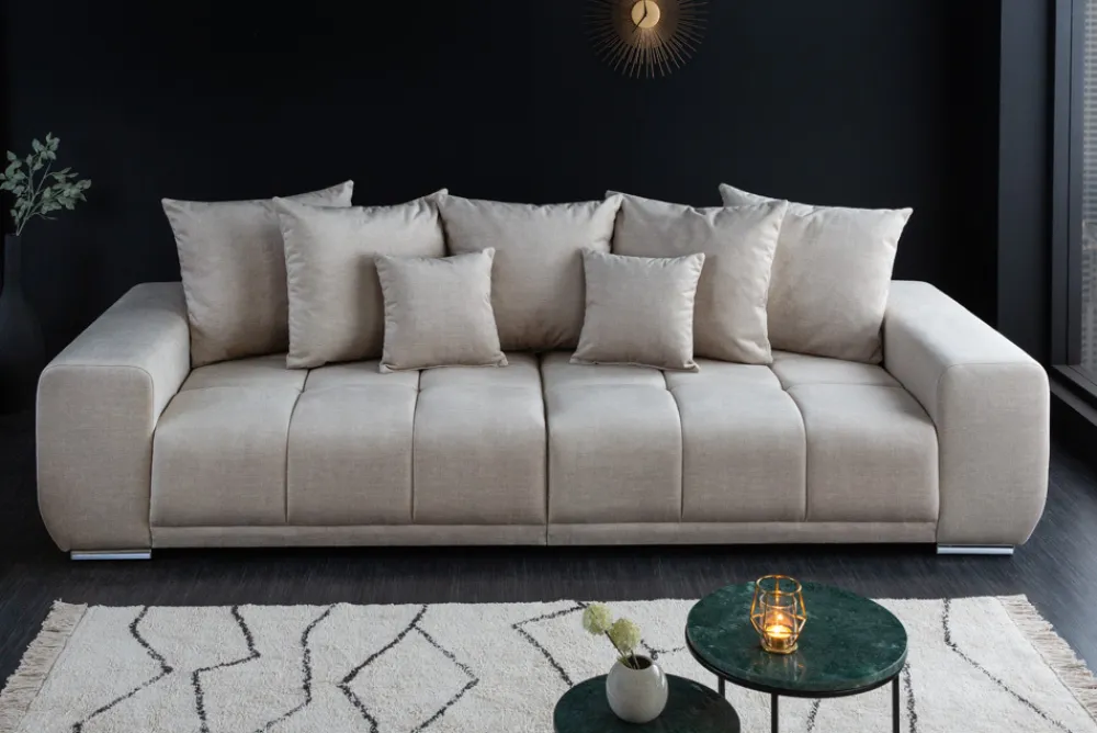 Riess-Ambiente Xxl Sofa|Samt Möbel > Big Sofa ELEGANCIA 285cm champagner beige Vogue Velours Samt inkl. Kissen Federkern