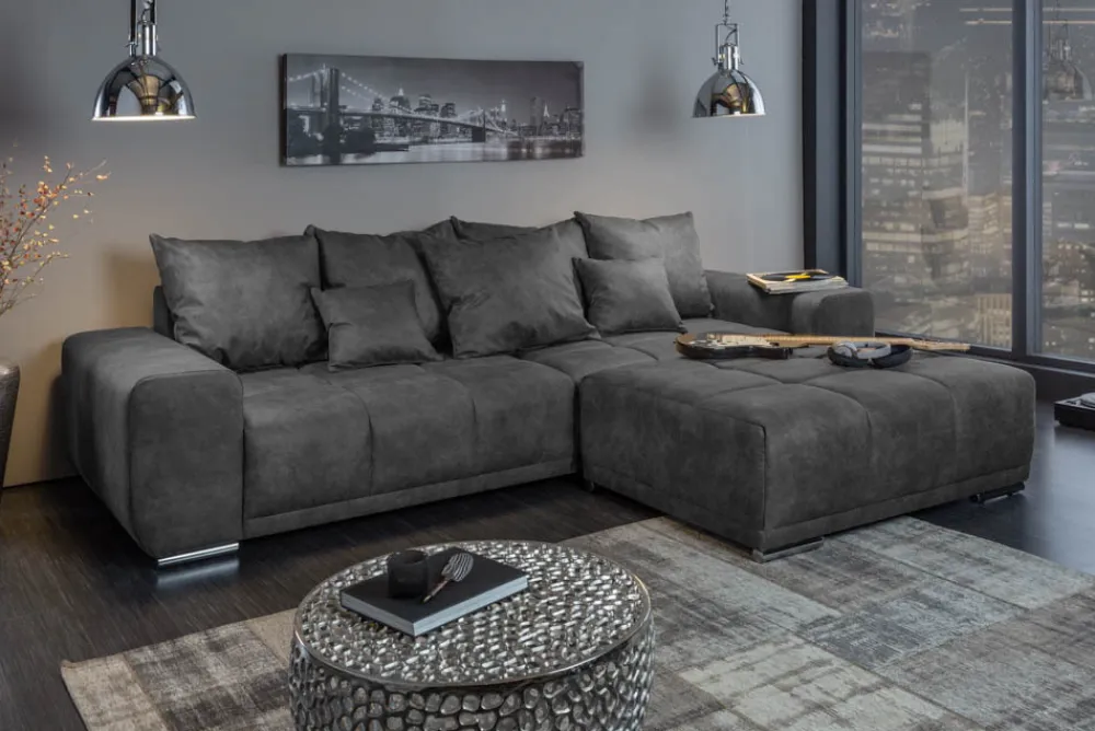 Riess-Ambiente Xxl Sofa > Big Sofa ELEGANCIA 285cm grau Microfaser XXL Couch inkl. Kissen Federkern
