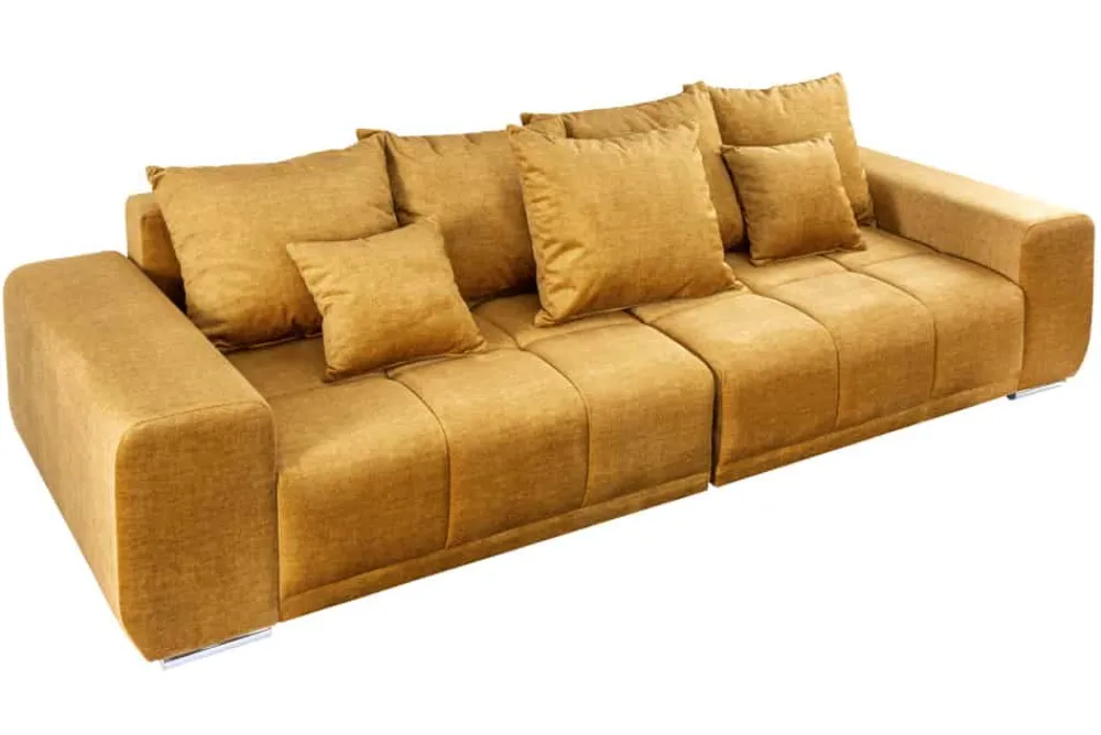 Riess-Ambiente Xxl Sofa|Samt Möbel > Big Sofa ELEGANCIA 285cm senfgelb Vogue Velours Samt XXL Couch inkl. Kissen Federkern