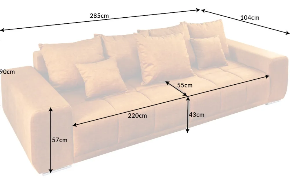 Riess-Ambiente Xxl Sofa|Samt Möbel > Big Sofa ELEGANCIA 285cm senfgelb Vogue Velours Samt XXL Couch inkl. Kissen Federkern