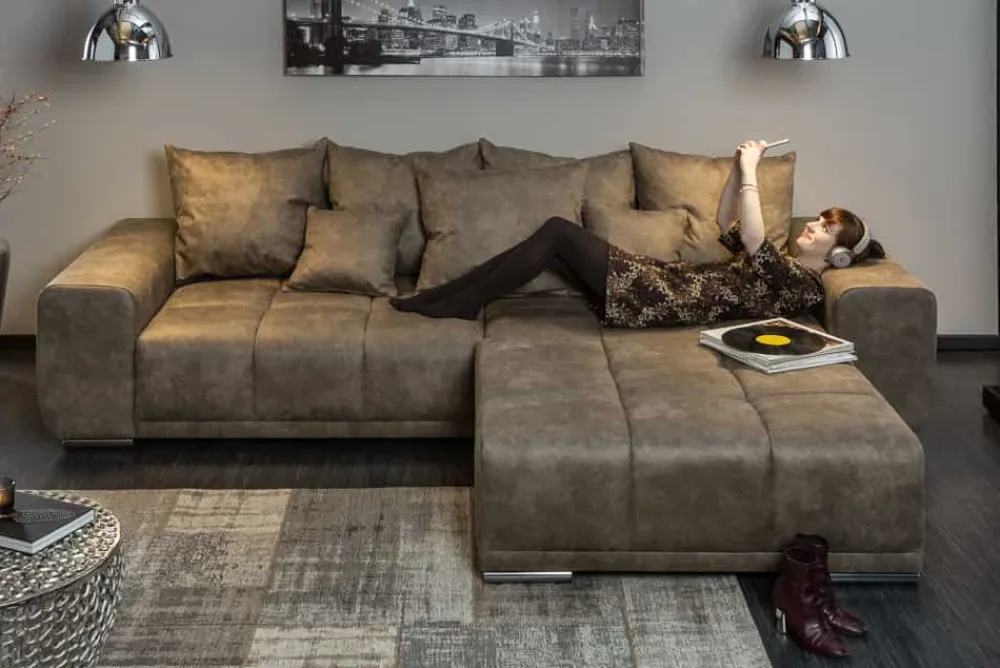 Riess-Ambiente Xxl Sofa > Big Sofa ELEGANCIA 285cm taupe Microfaser XXL Couch inkl. Kissen Federkern