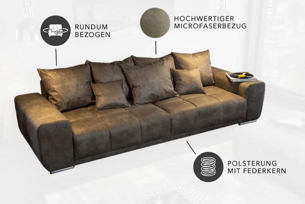 Riess-Ambiente Xxl Sofa > Big Sofa ELEGANCIA 285cm taupe Microfaser XXL Couch inkl. Kissen Federkern