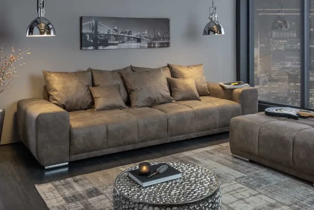 Riess-Ambiente Xxl Sofa > Big Sofa ELEGANCIA 285cm taupe Microfaser XXL Couch inkl. Kissen Federkern