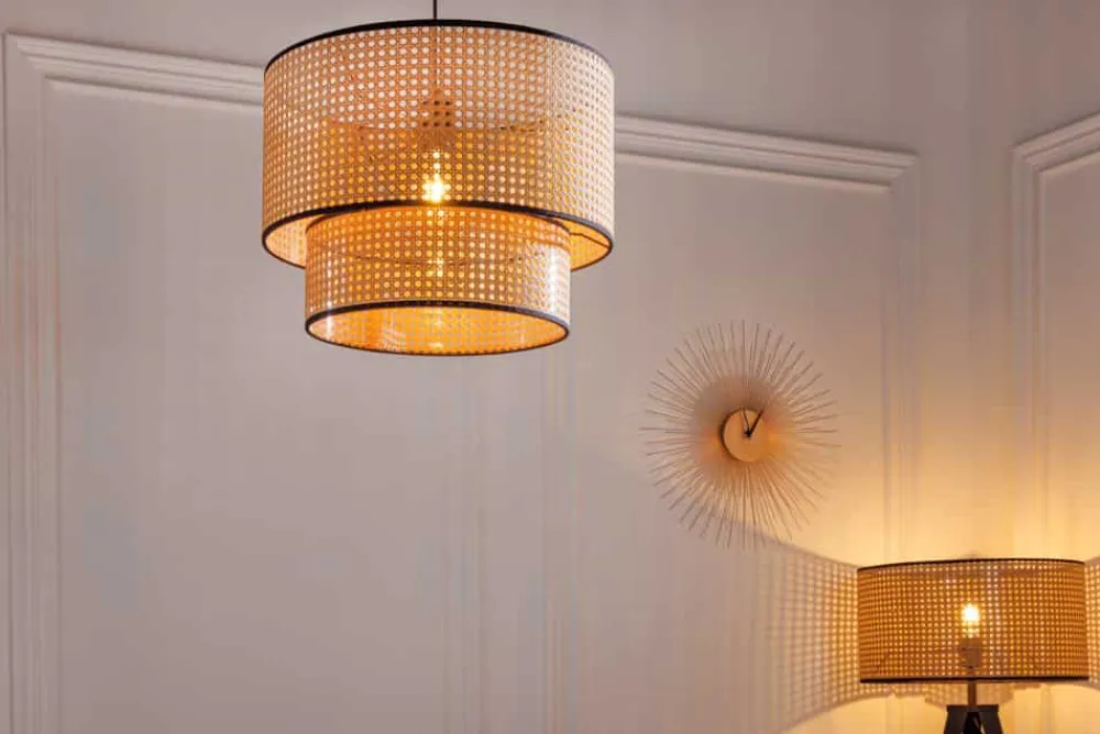 Riess-Ambiente Goldene Möbel|Hängelampen > Boho Hängelampe VIENNA 45cm natur schwarz Wiener Geflecht Leuchte