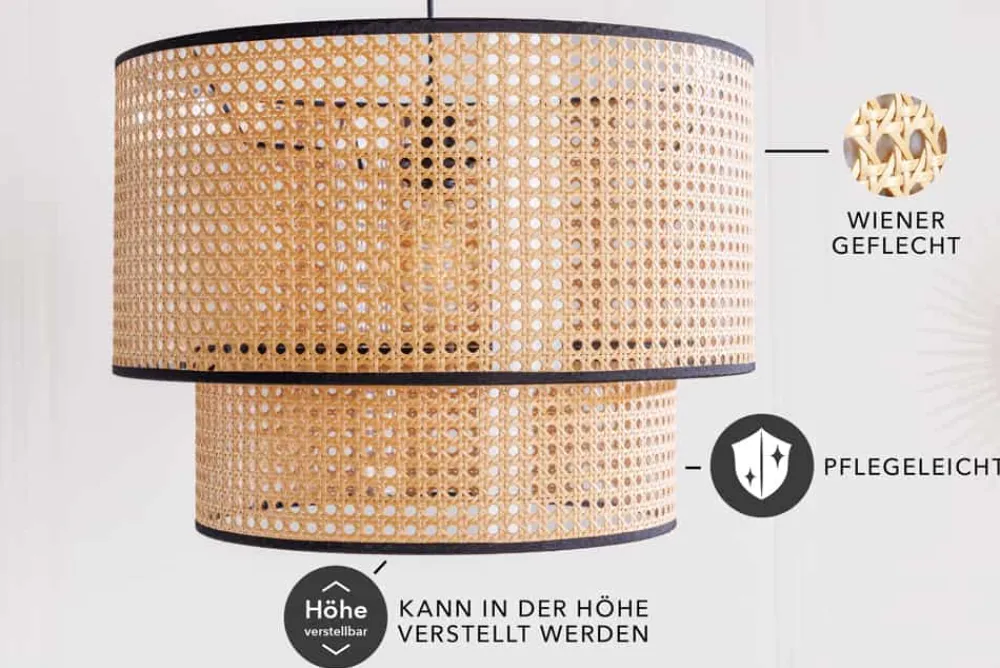 Riess-Ambiente Goldene Möbel|Hängelampen > Boho Hängelampe VIENNA 45cm natur schwarz Wiener Geflecht Leuchte