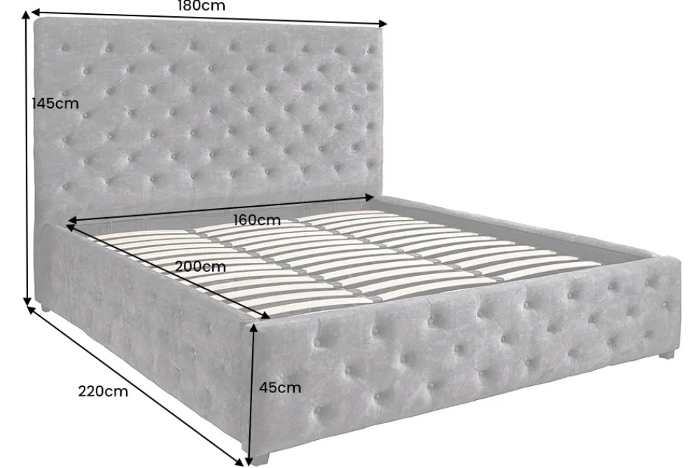 Riess-Ambiente Boxbetten|Samt Möbel > Boxbett PARIS 160x200cm grau Samt mit Stauraum und Lattenrost