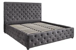 Riess-Ambiente Boxbetten|Samt Möbel > Boxbett PARIS 160x200cm grau Samt mit Stauraum und Lattenrost