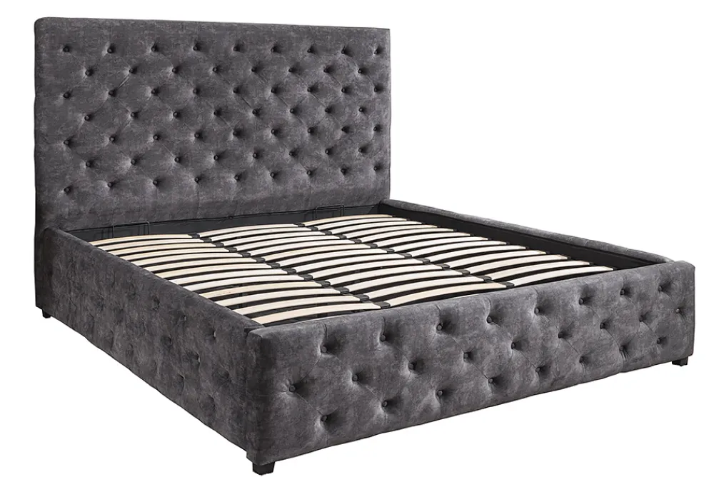 Riess-Ambiente Boxbetten|Samt Möbel > Boxbett PARIS 160x200cm grau Samt mit Stauraum und Lattenrost