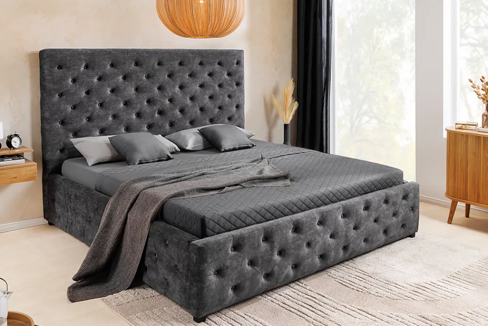 Riess-Ambiente Boxbetten|Samt Möbel > Boxbett PARIS 160x200cm grau Samt mit Stauraum und Lattenrost
