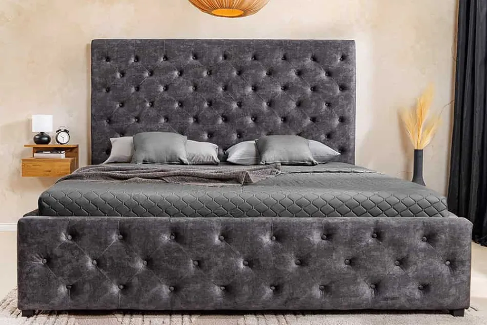 Riess-Ambiente Boxbetten|Samt Möbel > Boxbett PARIS 160x200cm grau Samt mit Stauraum und Lattenrost