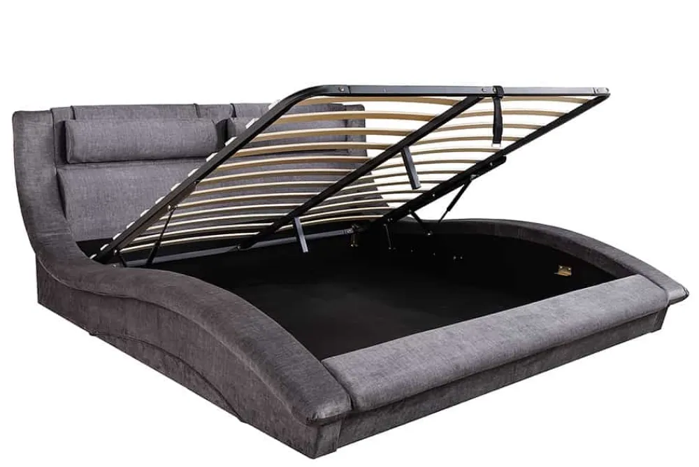 Riess-Ambiente Polsterbetten|Samt Möbel > Boxbett SWING 160x200cm grau Vogue Seiden Samtstoff inkl. Stauraum und Bettkasten