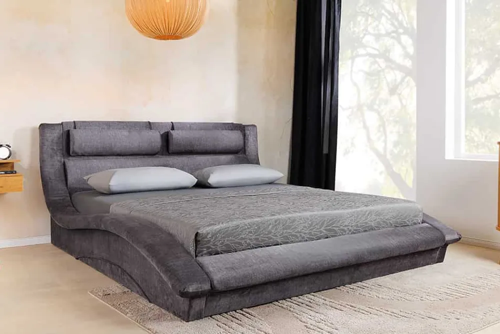 Riess-Ambiente Polsterbetten|Samt Möbel > Boxbett SWING 160x200cm grau Vogue Seiden Samtstoff inkl. Stauraum und Bettkasten
