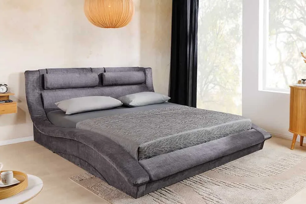 Riess-Ambiente Polsterbetten|Samt Möbel > Boxbett SWING 160x200cm grau Vogue Seiden Samtstoff inkl. Stauraum und Bettkasten